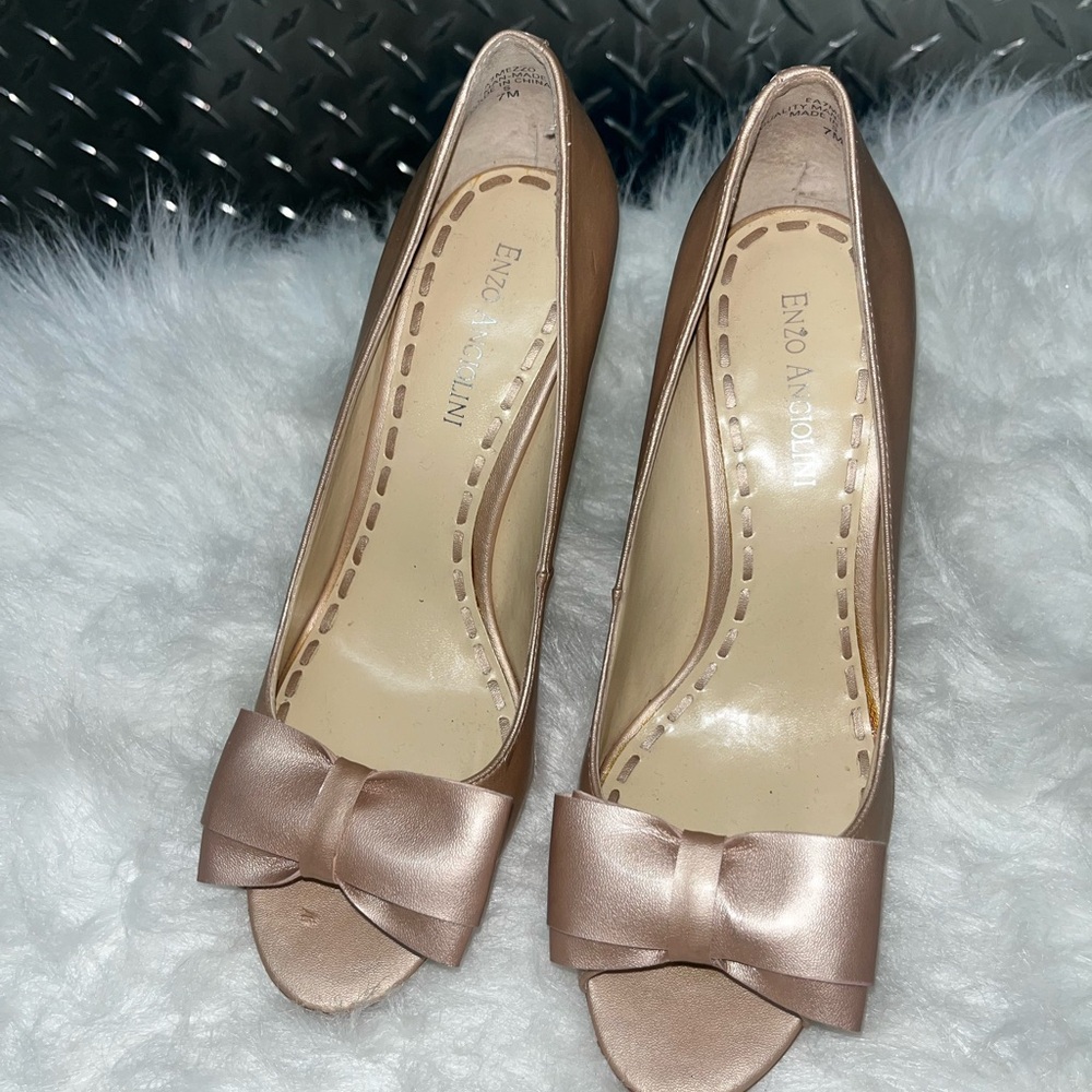 Enzo Angiolini Brown Peep Toe Heels with Bow